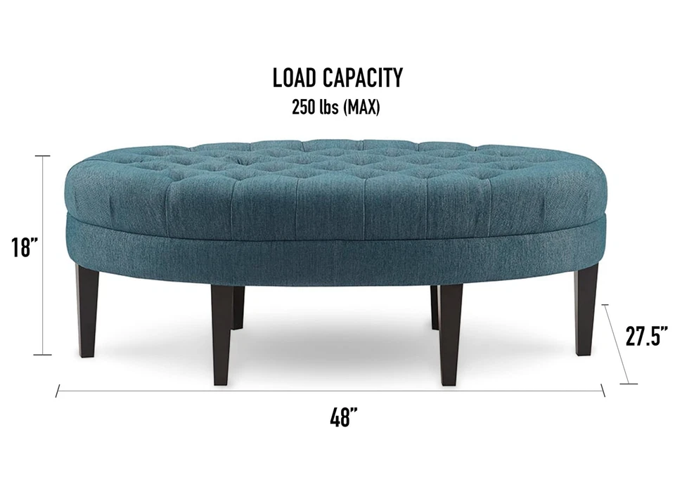 Martin Oval Surfboard Tufted Cocktail Ottoman Soft Fabric, All Foam, Wood Fra... - Image 4 of 4