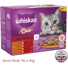 Saver Pack: 96 x 85g Whiskas 1+ Duo Meaty Combos in Jelly Balanced Wet Cat Food 5.63 per kilo