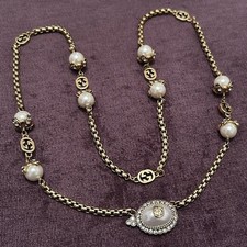 🌹💕🚚 ✅ Women’s Gucci Gold Pearl Diamond GG Necklace Brand New With Box!