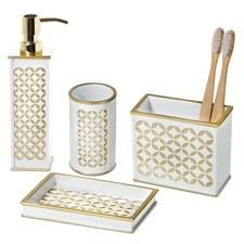 S Diamond Lattice White Bathroom Accessories Set Decorative 4 Piece Bathroom Acc