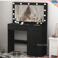 Vanity Desk with 11 LED lights Makeup Vanity Set with Large Mirror & 5 Drawers