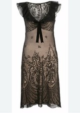 NWT Mango Sheer Black Lace Ruffle-Trim Slip Dress Size 8