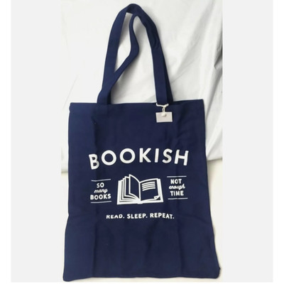 Bookish Canvas Tote Bag 100% Cotton Navy Reusable ''Read, Sleep, Repeat'' Durable