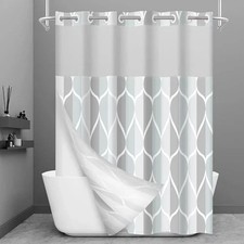 No Hook Shower Curtain with Snap-in Liner, Gray 71"W x 74"L Pack of 1 Grey