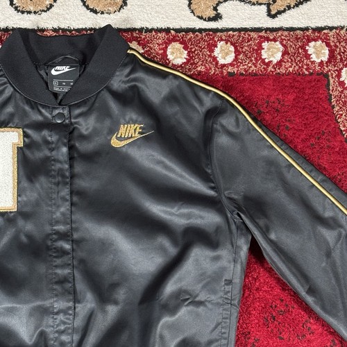 Nike Girl's Black Satin Varsity Bomber Full Zip Jacket Size XL Embroidered - Picture 8 of 16