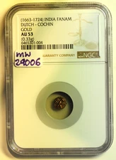 mw29006 Dutch - Cochin India Gold Fanam no date 1663 - 1724  NGC AU53