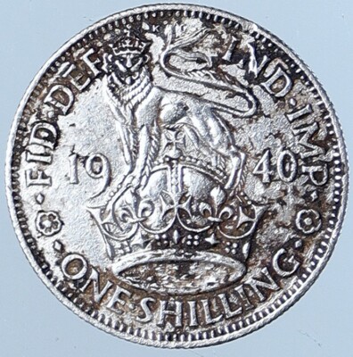 イギリス　1826年　Shilling　＠２３ 1940 United Kingdom UK Great Britain GEORGE VI Lion Silver