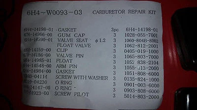Yamaha Outboard New OEM Carb Carburetor Repair Kit 6H4-W0093-03-00 40hp, 50hp - Image 2 of 2