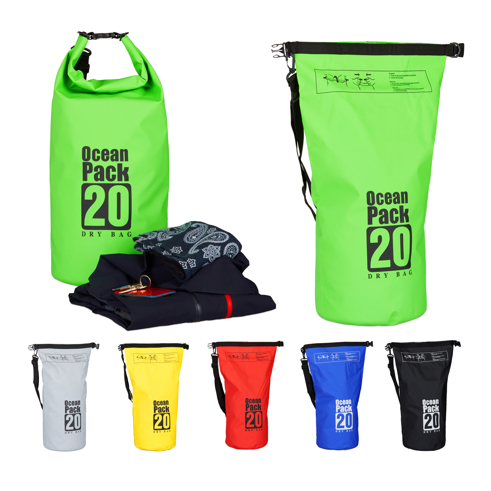 Bolsa estanca 20L plegable Mochila impermeable ligera Drybag de kayak o trekking