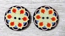 flower boho wood buttons sewing 2 holes 7/8 inch (set# 3) 2pc