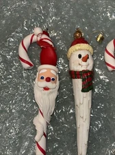 Vintage DEPARTMENT 56 Red & White 7" CANDY CANE SANTA HEADs And Snowman