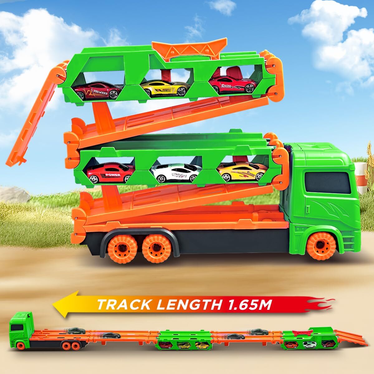 Camion Trasporto Auto Da Corsa VATOS Con 6 Macchinine – Regalo Bambini 3-6 Anni