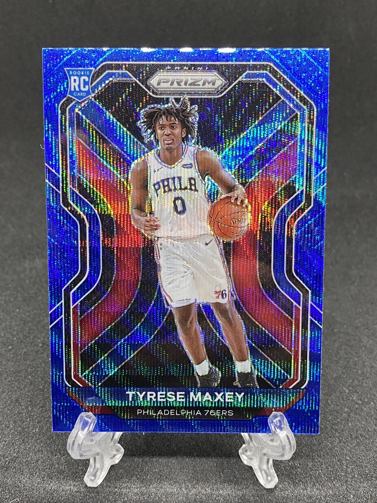 Tyrese Maxey 2020-21 Panini Prizm Rookie Prizms Blue Wave RC #256 76ers