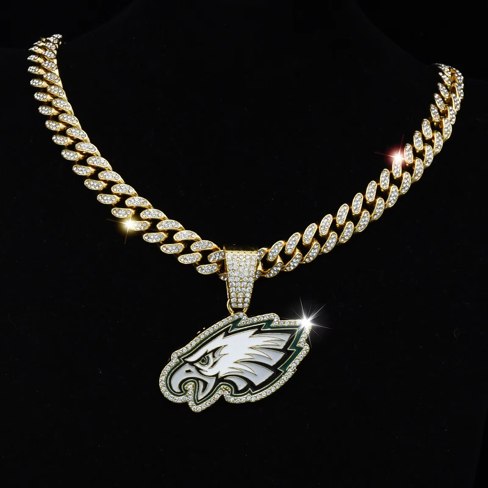Philadelphia Eagles Football Bling Necklace Fashion Cubic Zirconia Chain