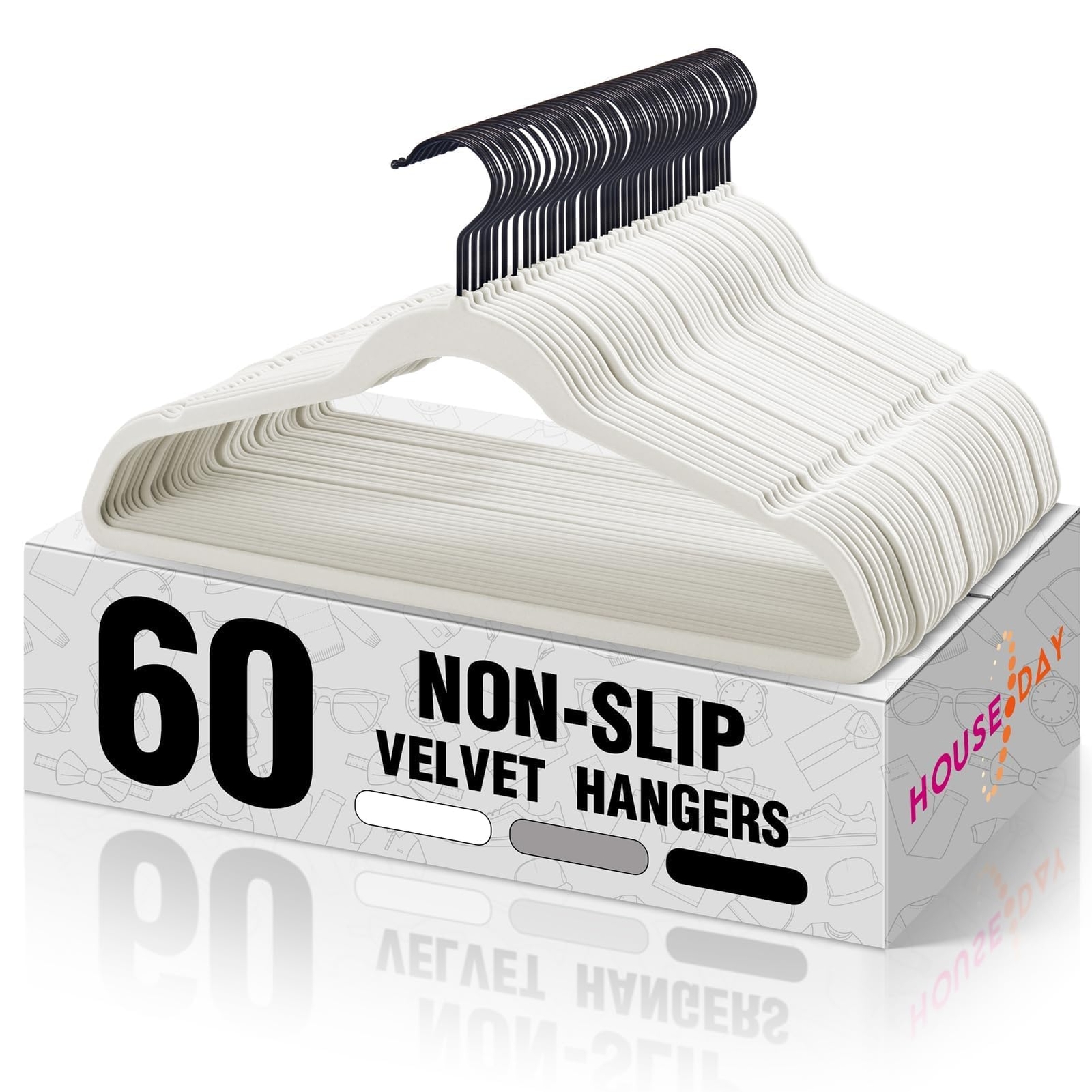 White Velvet Hangers 60 Pack Velvet Clothes Hangers Non Slip Felt Hangers Hea...-image