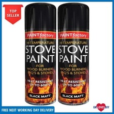HIGH TEMP BLACK STOVE COAL SPRAY AEROSOL PAINT WOODEN BURNERS BBQ  400ML 2pk