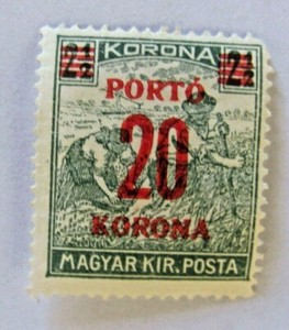 HUNGARY Reapers 2.5kr Overprint "Porto 20 Korona" Stamp MLH