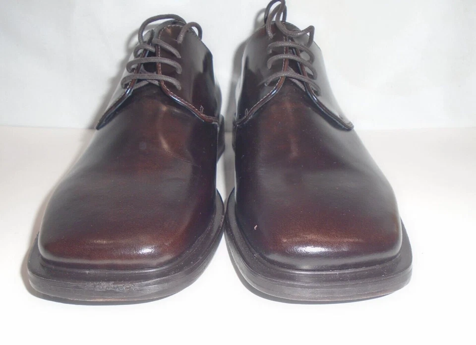 Barneys New York Mens Dark Brown Leather Square Toe Dress Shoes Size 8.5 M EUC - Image 2 of 4