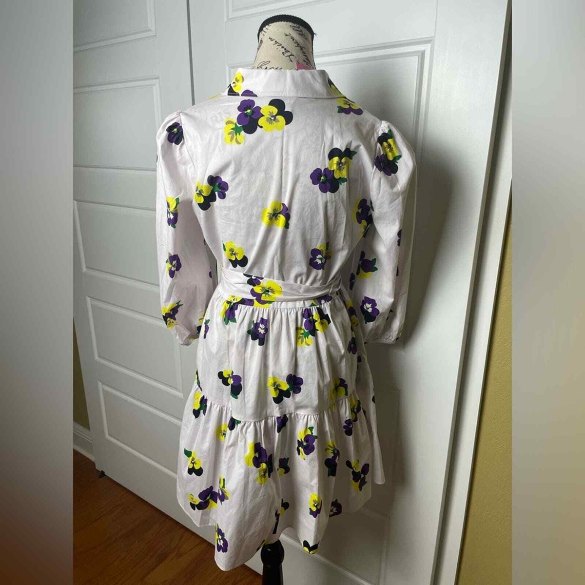 Kate Spade Pansy Toss Floral Printed Tie Waist Shirtdress