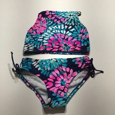 Kanu Surf Swim Set Girls Youth Sz 12 NEW Pink Green Chevron 2-Piece Top Bottom