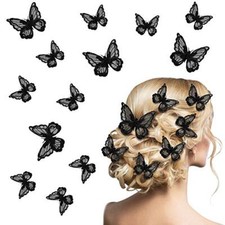18 Pieces Butterfly Hair Clip Halloween Lace Hair Bows Embroidery Black