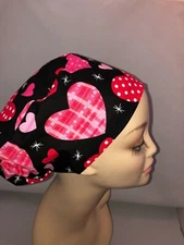 Euro Scrub Hat Valentine Mod Hearts OR Surgical Cap CRNA CNOR Chef Md Black Red