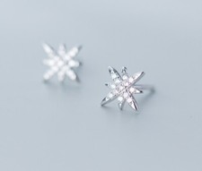 925 Sterling silver cute white snow flake frozen stud earrings Gift party AJ