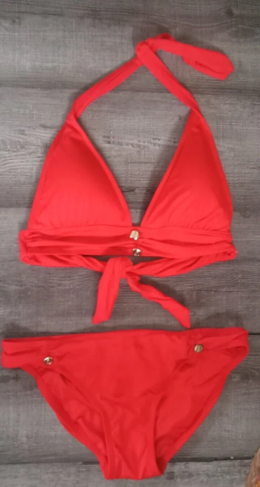 🌞 Nuevo traje de baño bikini rojo de alta costura jUICY Miss Divine pequeño halter Foto 2 de 4