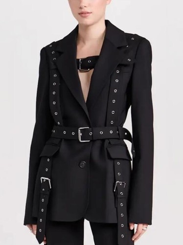 Mujer 2023 Moda Solapa Tachuelas Ojales Hebilla Correa Delgado Blazer Trajes Top YITI - Imagen 1 de 13