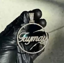 1.50Ct Round Real Moissanite Customize Name Charm Pendant 14K White Gold Plated