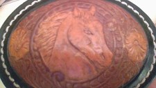 Vintage Hand Tooled/Stitched Floral HORSE HEAD BELT BUCKLE -1980's- GREAT FIND 