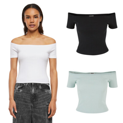 Urban Classics Ladies Organic Off Shoulder Rib Tee Damen Top Schulterfrei Bio