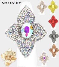 Big Flower Oval Statement Oversized Cocktail Ring Crystal Rhinestone Stretch