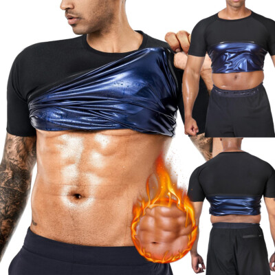 Men's Sauna Shirt Heat Trapping Sweat Suit, Gym T-Shirt Workout Tank Top Trimmer