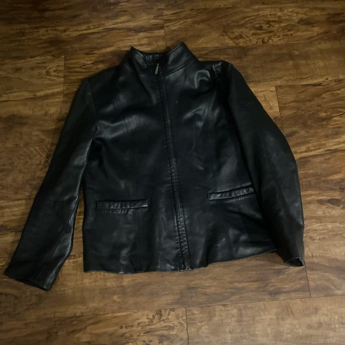 JLC New York Outerwear 100% Leather Black Zip Jacket Lined Women’s L Tiny Flaw - Picture 7 of 15