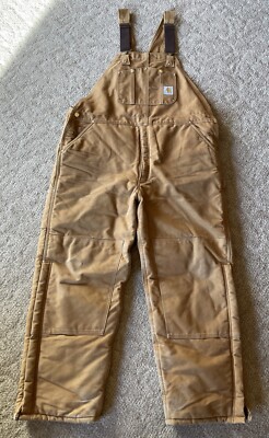 Carhartt Bibs Overalls 44x30 Brown Duck Canvas Quilted Insulated