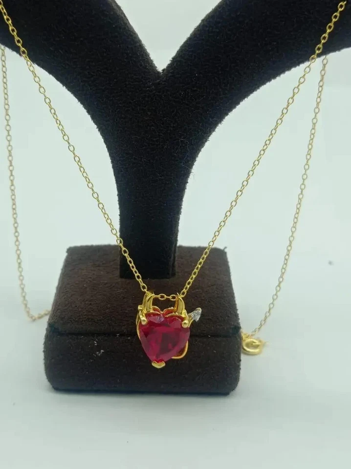 14K Yellow Gold Plated 2.5Ct Heart Cut Lab Created Red Ruby Women's Gift Pendant - Image 4 of 4
