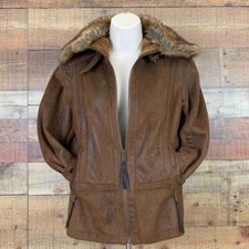 Montana Co Womens Parka Brown Zip Faux Fur Collar Pockets Belted Long Sleeves S
