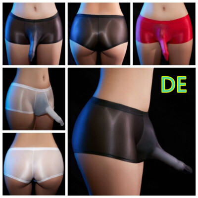 DE Herren Seide Glanz Slips Boxershorts Durchsichtig Unterhose Männer Erotische