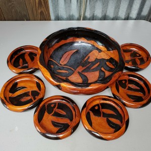 carved salad bowl fish wood nesting bowls