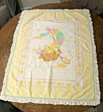 Vintage Care Bears Yellow Sunshine Blanket Crib Quilt Ruffle Trim Quilt 36x46