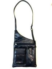 ILI New York Leather black crossbody bag with front cellphone compartment Unisex