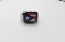 HANDMADE WHITE RING WITH PAINTED PUERTO RICO FLAG RING