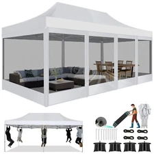 Canopy 10'x20' Heavy Duty Pop Up Gazebo with Mosquito Netting Mesh Screen Tent！