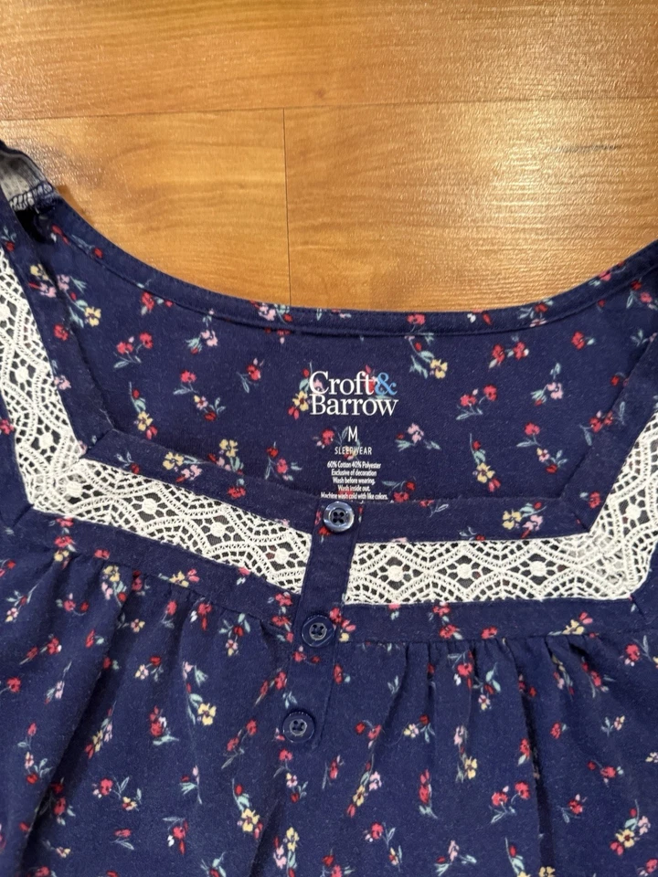 VTG Croft & Barrow Women's Blue Floral Long Sleep Pajama Muumuu Gown Sz M - Image 2 of 4