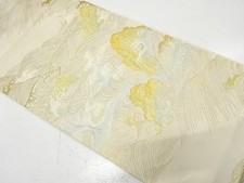 7758695: JAPANESE KIMONO / ANTIQUE FUKURO OBI / SILK / WOVEN ROUGH WAVE