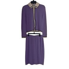 St John Collection Purple Santana Knit Skirt Suit Set Jacket 8 Skirt 10 USA