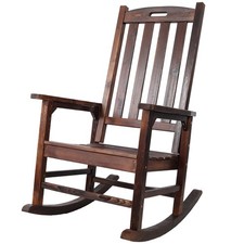 Wooden Oversized Porch Rocker Chair With Wide Seat and Tall Backrest
