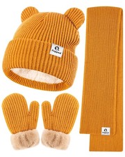 Baby Beanie Mittens Scarf Set,Infant Winter Hat with Bear Ear Thermal Gloves ...