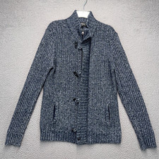 Express Sweater Mens Medium Blue Full Zip Toggles Mock Neck Jumper Casual